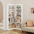 thumbnail image 3 of Find Hidden Treasures Farmhouse Corner Bookshelf – 72.8” Tall L-Shaped Bookcase with 5 Tiers, Wood Display Rack for Office and Bedroom, Half Panel Design in White, 3 of 7