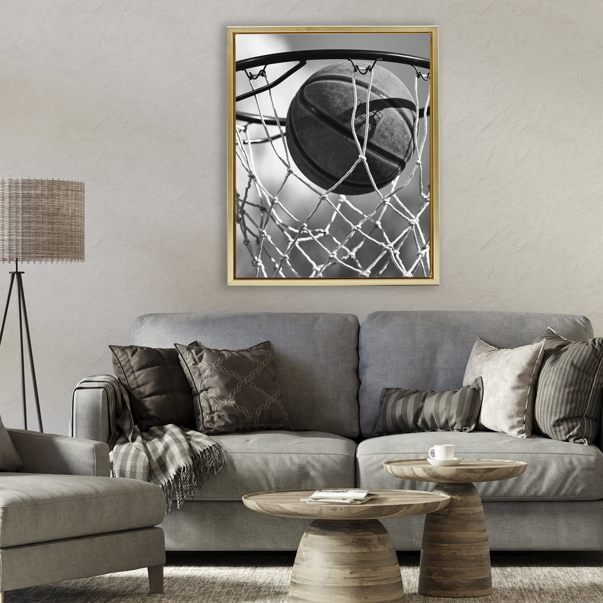 Stupell Industries Winning Basket Shot Gold Framed Floater Canvas Wall Art, design by Marcus Prime