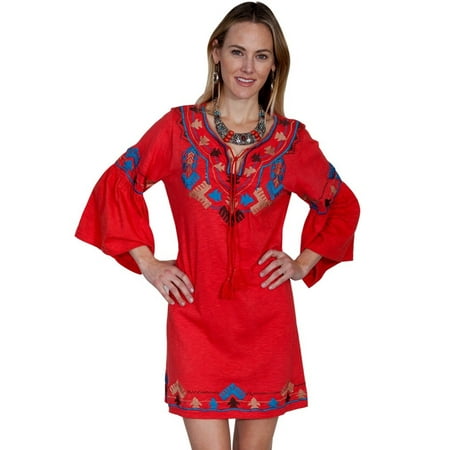 Scully Western Dress Womens Embroidery Tulip Sleeves Front Tie E287