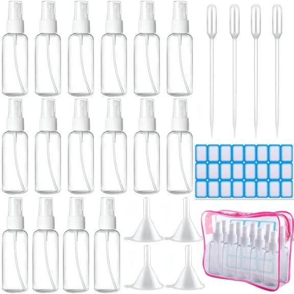 26 Pcs Small Spray Bottle Set, 2 oz Travel Spray Bottles, Clear Plastic Bottles with Funnels and Droppers, Leak-Proof for Cosmetics, Gardening, and Personal Use