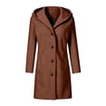 thumbnail image 5 of Women Long Hooded Trench Coat Single Breasted Solid Color Long Sleeve Jacket Winter Casual Warm Outwear with Pockets Coffee M, 5 of 6