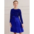 thumbnail image 7 of iiniim Girls Glittery Sequin Party Gown Round Collar Long Sleeve High Waist Belted Pleated Dress Blue 12, 7 of 7