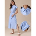 thumbnail image 2 of DARING DIVA Women's Button Down Tie Waist Side Slit Striped Midi Dresses S Blue and White, 2 of 6
