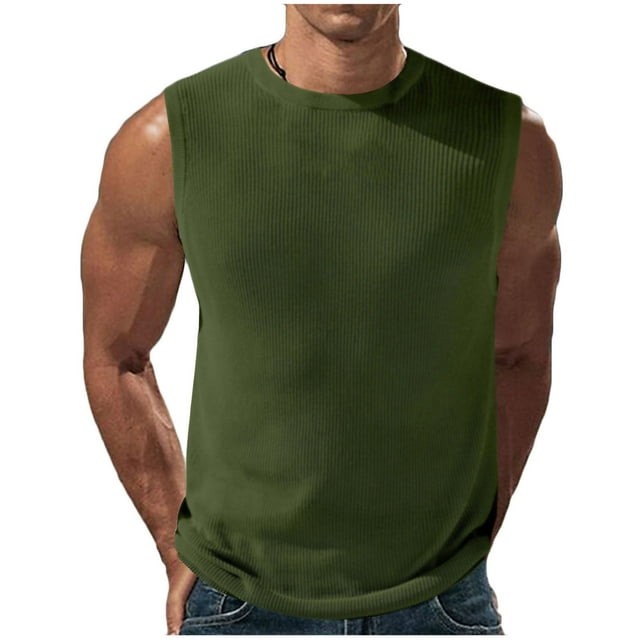 Besolor Men's Workout Tank Tops Crewneck Sleeveless Muscle Gym Shirt Casual Solid Color Basic Summer Beach Tops