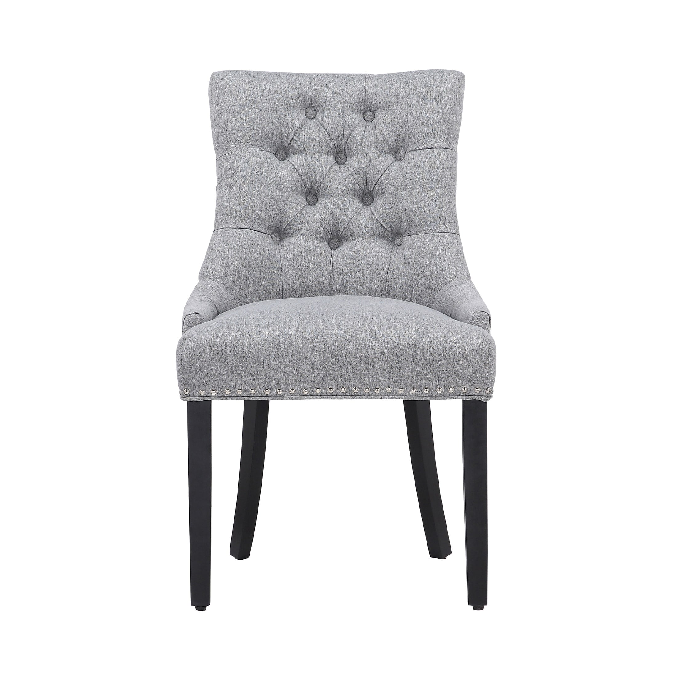 Polytrends Grandview Tufted Upholstered Linen Fabric Dining Chair Sloped Arm Grey Rubberwood, Acacia Nailheads, Tufted Modern & Contemporary, Rustic,