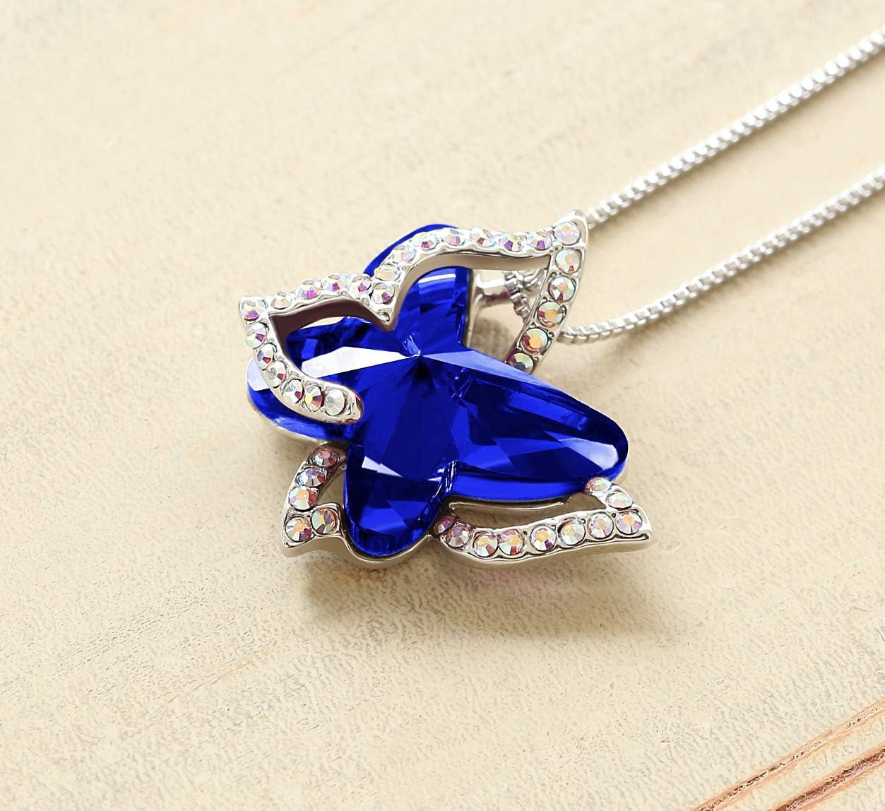Leander Gift Butterfly Birthstone Crystal Necklace, Silver Tone with 18u201d+2u201d Chain, Necklace for Motheru2019s Day Anniversary Birthday Gifts for Women and Daughter