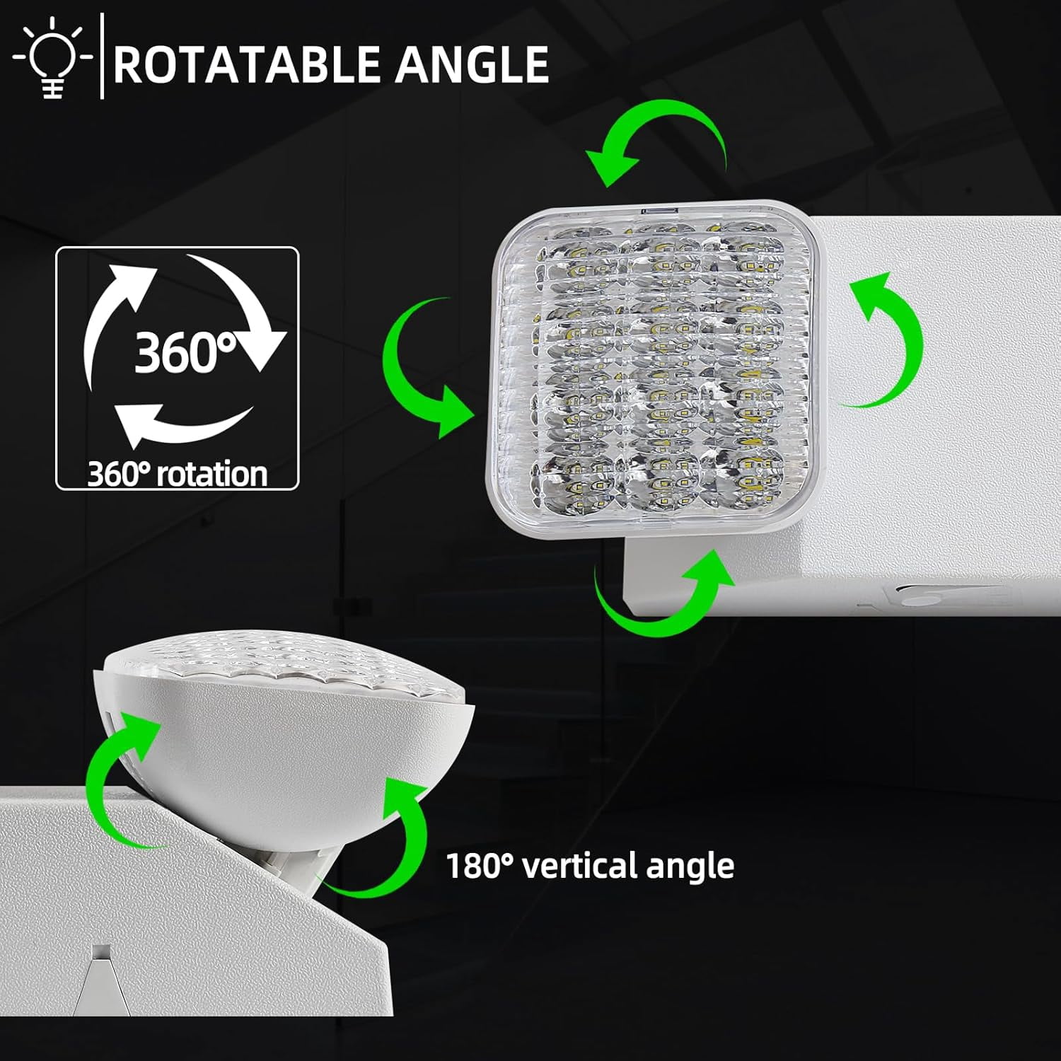 DICEEVIL LED Emergency Lights with Battery Backup, Commercial Emergency Lights Fixtures, Two Adjustable Square Head LED Emergency Lighting, for Mall School Restaurant Hotel, White