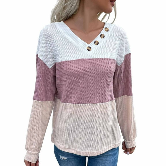Odeerbi Sweaters For Women Knit Sweater Autumn Winter 2025 New Bottoming Long-sleeved Pullover Color-blocking V-Neck Pink
