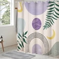 thumbnail image 3 of 72" x72" Purple Boho Shower Curtain Set,Arch Sun Design,Sage Green Minimalistic Leaves Pattern,Waterproof Luxurious Polyester Fabric-12 Hooks-Cute Purple, 3 of 6