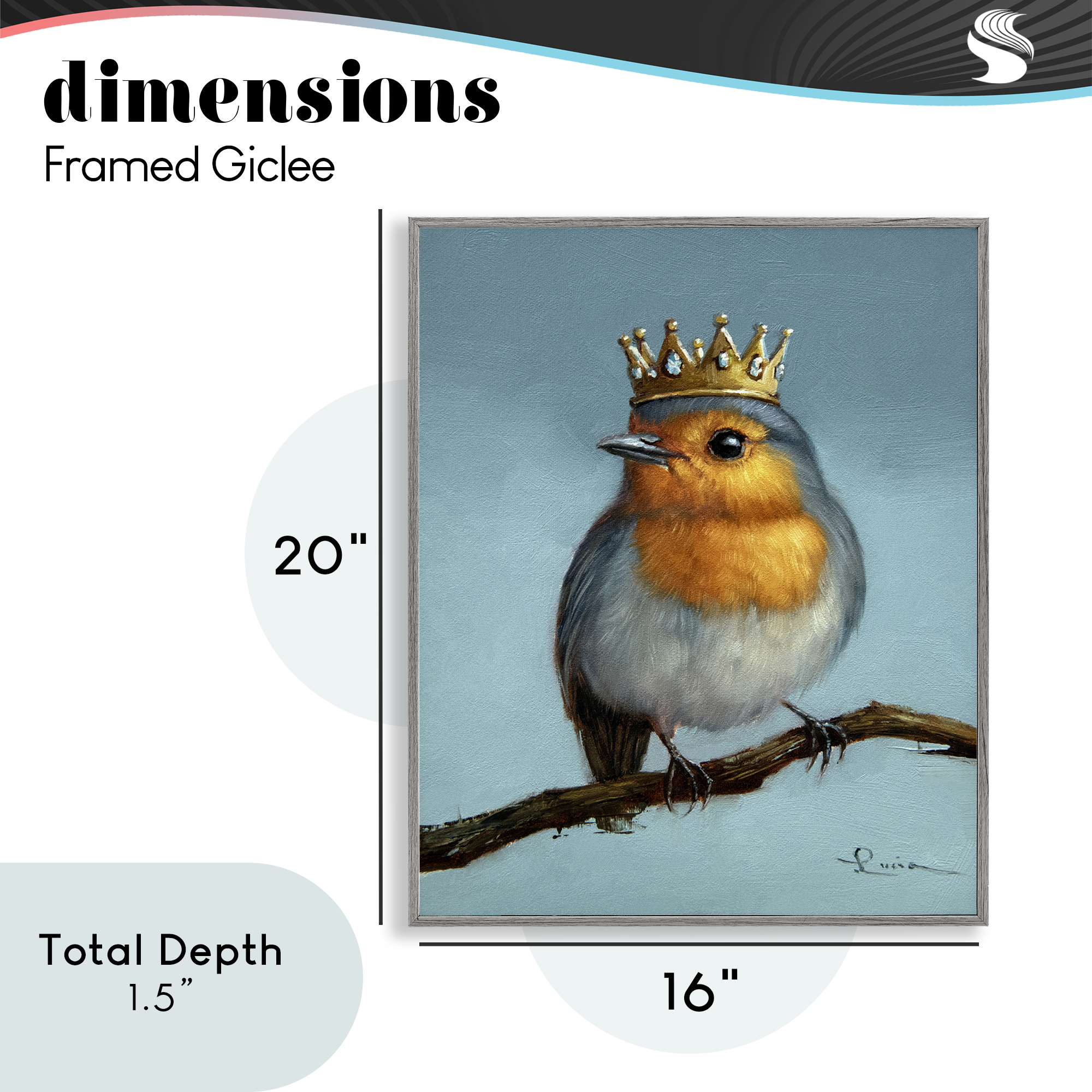 Royal Robin Perched Gray Framed Giclee Art, design by Lucia Heffernan