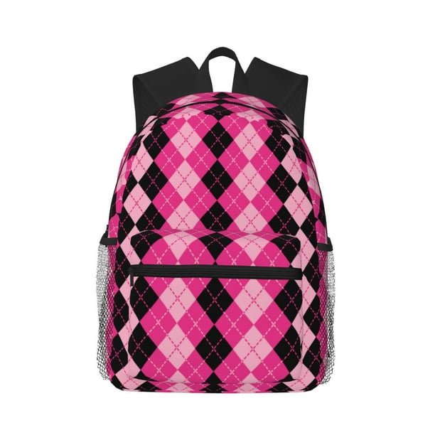 Easygdp pink and black argyle Mochila Casual para Portátil, Mochila para Escuela, Viajes, Negocios