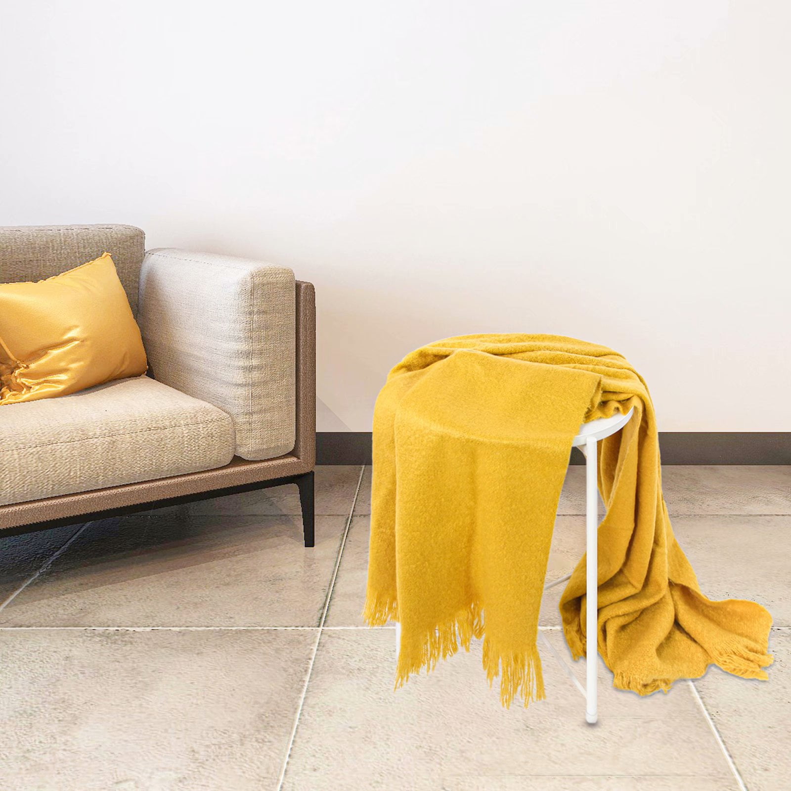 Throw Blanket 100 Acrylic Fuzzy Soft Lightweight Wave Pattern Decorative Knitted Blanket With Tassels Fringe For Home Couch Bed Sofa Travel 50x60 Inch Mustard Yellow Plain Walmart Com Walmart Com