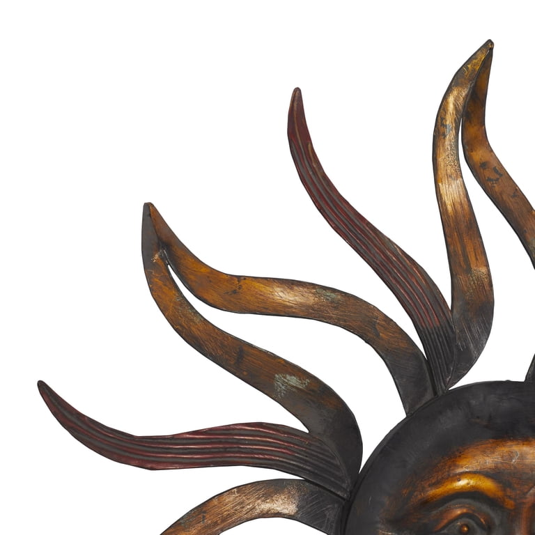 24" Copper Sun Wall Decoration - Handcrafted Metal Sun Sculpture For Home Or Tavern Decor