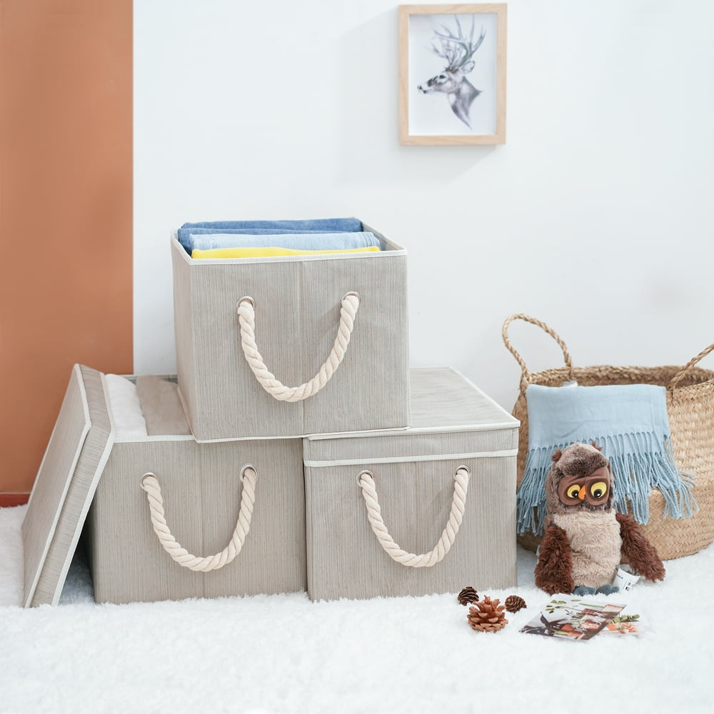 Foldable Fabric Storage Bins with Lids & Handles, Collapsible Storage