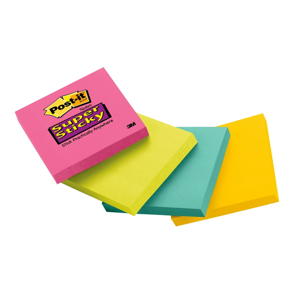 Post-it Super Sticky Notes, 3" x 3", Pink, Green, Blue Paper, 1 Pad