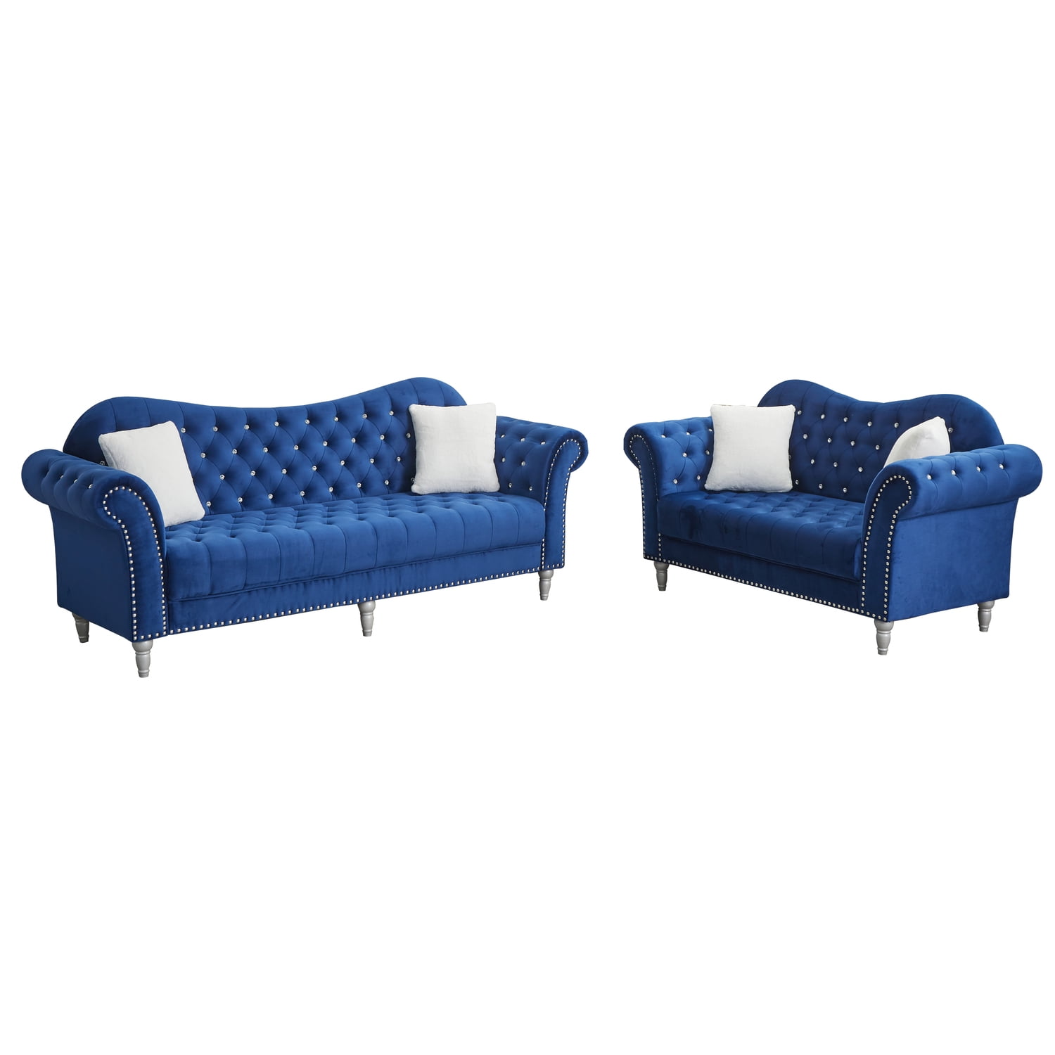 Pemberly Row Modern Velvet Sofa Set Button Tufted Sofa and