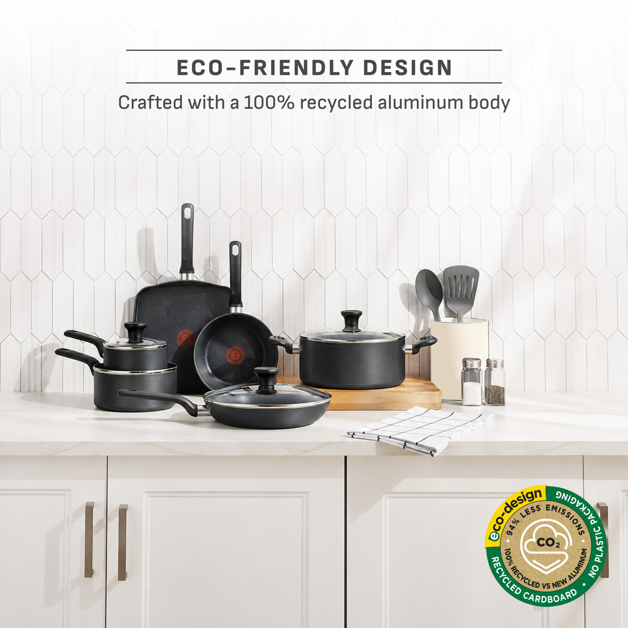 T-fal Easy Care 12-Piece Nonstick Cookware Set, Gray photo 3