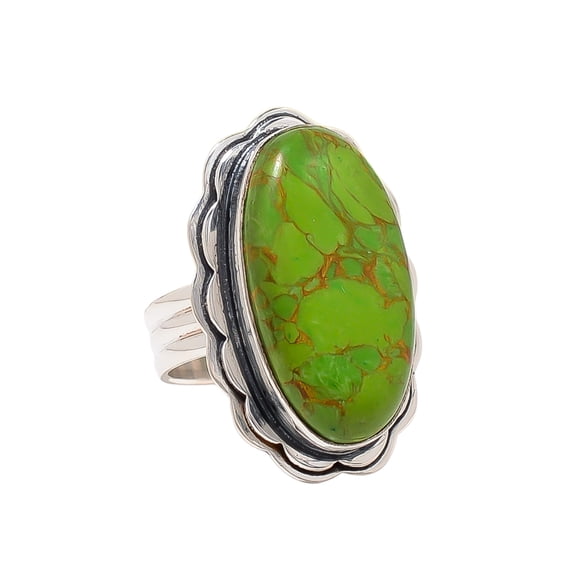 Copper Green Turquoise 925 Sterling Silver Ring, 25X13 mm Oval Gemstone Ring, Green Ring, Christmas Gift, Unique Jewelry Ring, Adjustable Ring V12900R