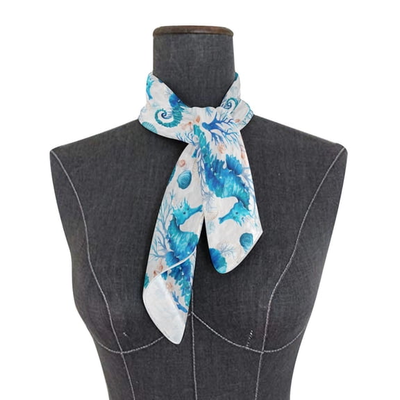 Square Scarf 24x24 Inch Watercolor Blue Seahorse Pattern Silky Satin Sun Protection Neck Scarf for Women Multi-Purpose Head Wrap Bandana for Hair Bag Decoration