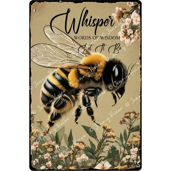 Whisper Words of Wisdom Let It Be Bees Sign, Bee Gifts for Bee Lovers, Bumble Bees Artwork Signs, Inspirational Quote Decor, Bedroom Decor for Women, Farmhouse Sign 12x8 Inches