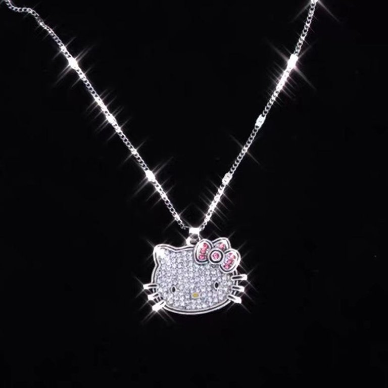 Kawaii Hello Kitty Necklace With Chain Alloy Crystals Y2K Kitty Cat Pendant  Necklaces Sanrio Women Exquisite Clavicle Chain