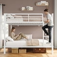 thumbnail image 3 of Honfach Metal Bunk Bed Full Over Full, Heavy Duty Metal Bed with Ladder and High Guardrail, Under-Bed Storage Space, No Box Spring Needed, Noise Free,White, 3 of 9