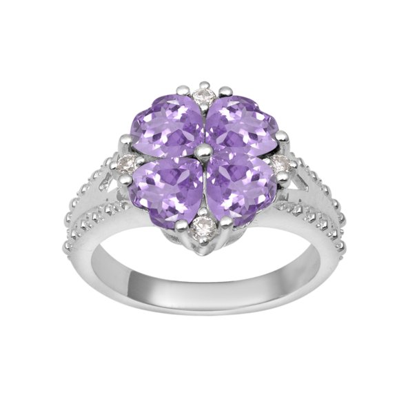 5 mm Heart Shape Pink Amethyst 925 Sterling Silver Women Valentines Day Gifts Cluster Ring