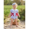 thumbnail image 4 of BemeyourBBs Newborn Baby Girl Baseball Outfit Infant Baby Girl Summer Clothes Plaid Gingham Bubble Romper Baseball Embroidery Doll Collar Short Sleeve Infant Bodysuits Jumpsuits with Headband, 4 of 9