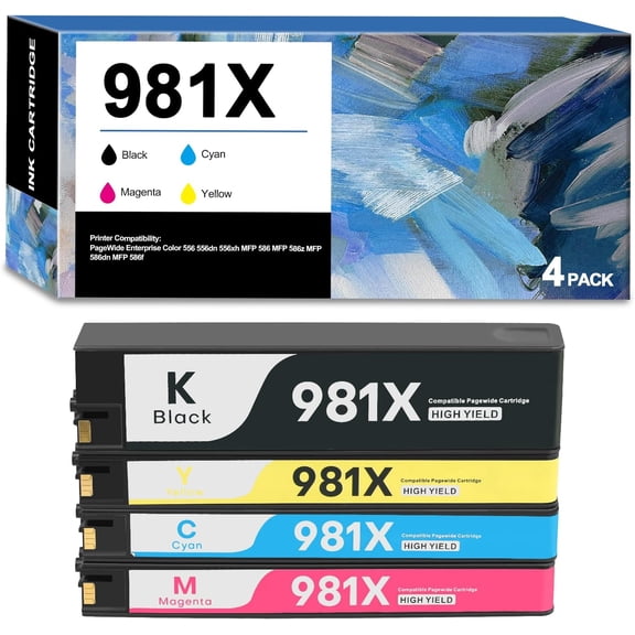 981XL 981X Ink Cartridge Compatible for HP L0R12A L0R09A L0R10A L0R11A with HP PageWide Enterprise Color 556 556dn 556xh MFP 586 MFP 586z MFP 586dn MFP 586f Printer(4 Packs)