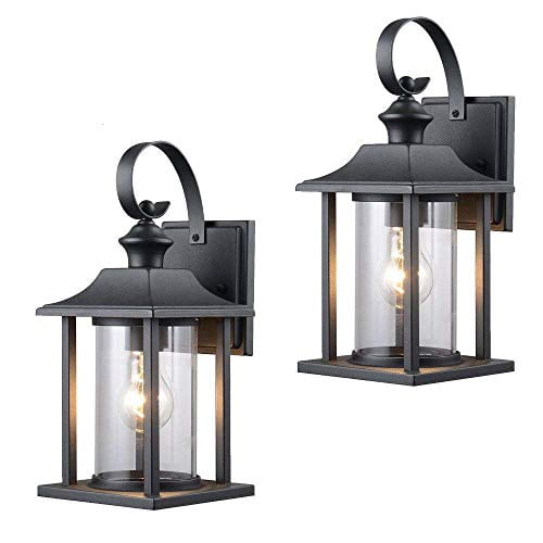Designers Impressions Twin Pack 73478 Black Outdoor Patio Porch Wall Mount Exterior Lighting Lantern Fixtures With Clear Glass Com Designers Impressions Twin Pack, Wall Mount Outdoor Lighting
