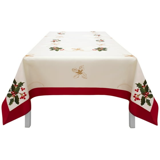 Holiday Holly Berries Embroidered Rectangular Tablecloth ...