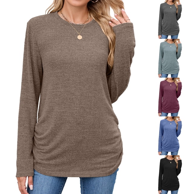 Sentmoon Chemises pour Femmes Automne/hiver Couleur Unie Col Rond Manches Longues Ample pour Activités Extérieures et Randonnée Vin G