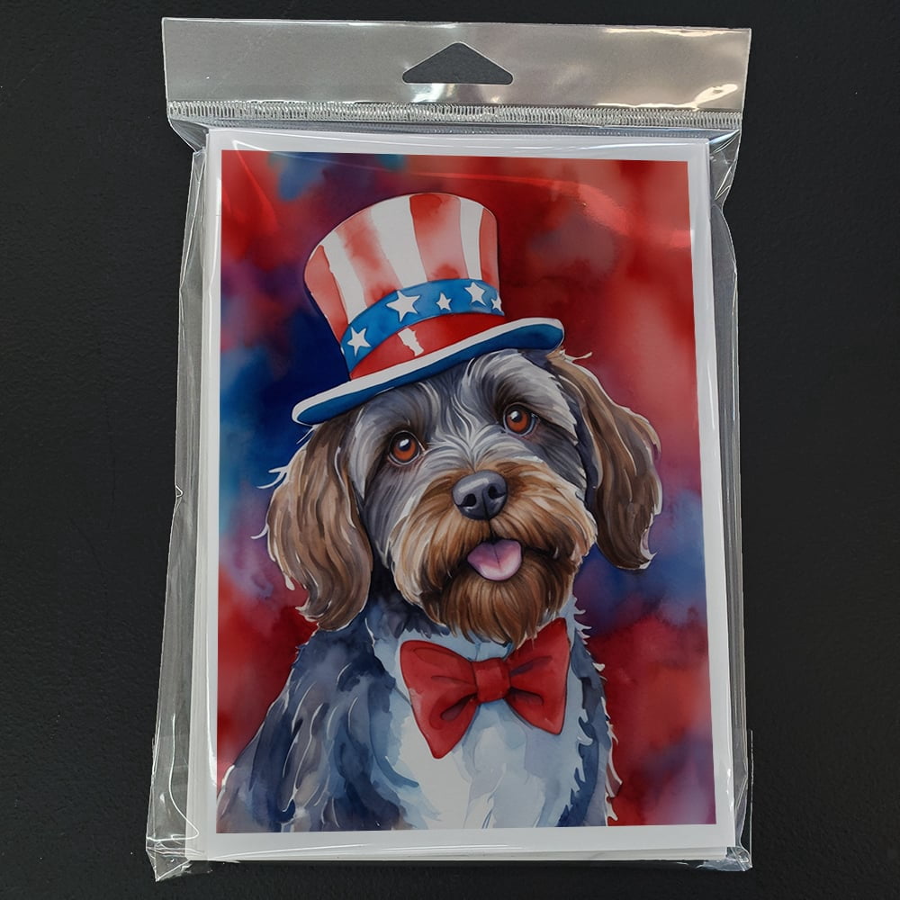 Wirehaired Pointing Griffon Patriotic American Greeting Cards Pack of 8 7 in x 5 in