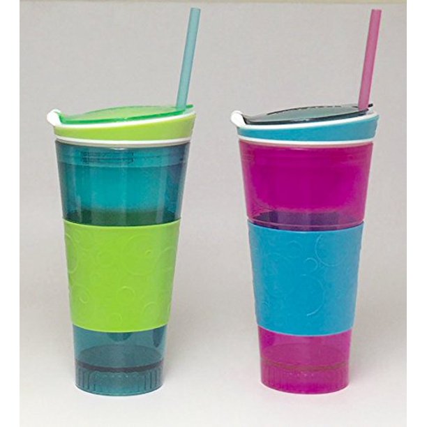Snackeez Plastic 2 in 1 Snack & Drink Cup 2 Pack Pink and Blue