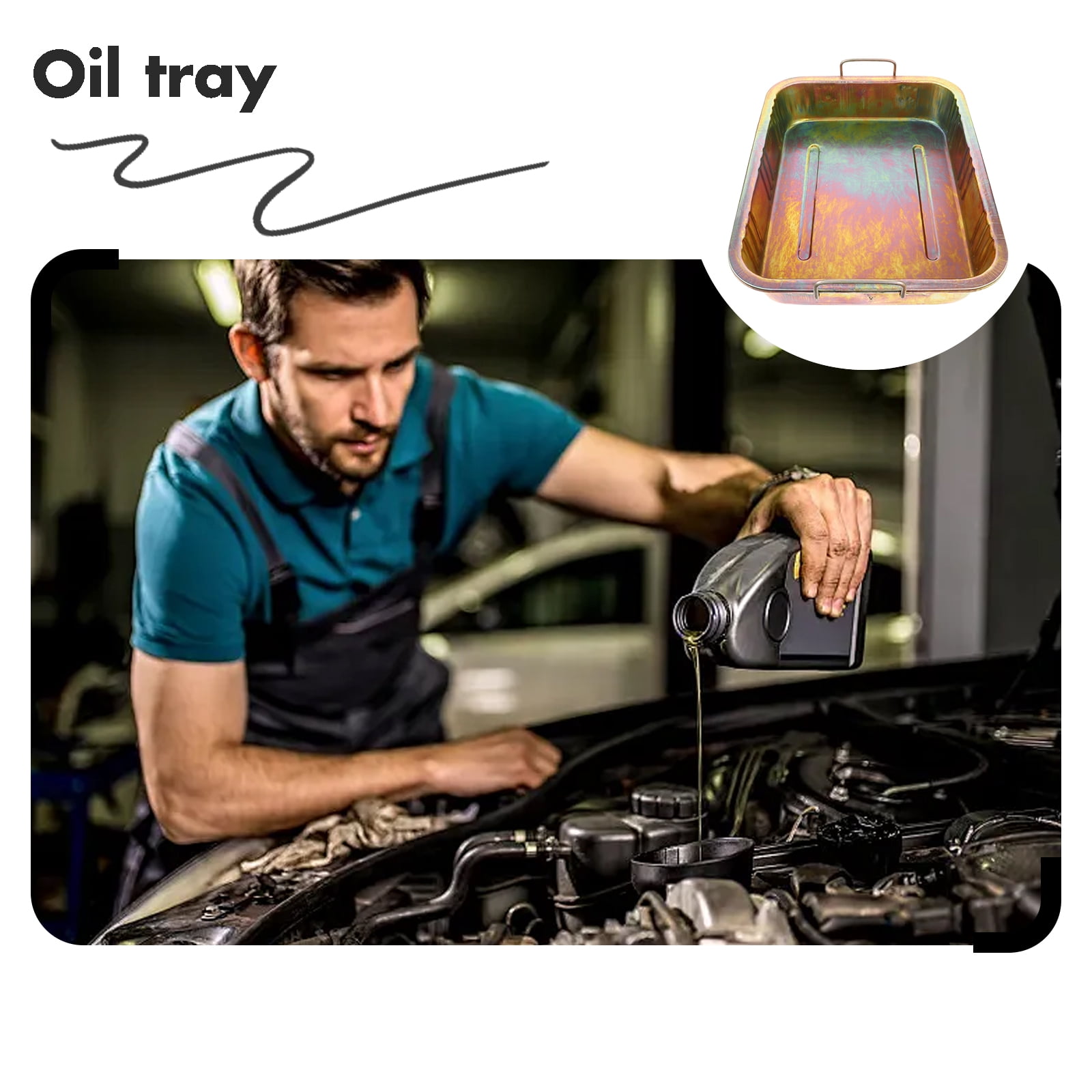 BESTONZON Durable Steel Oil Drip Tray for Car Oil Changes with Convenient Parts Storage