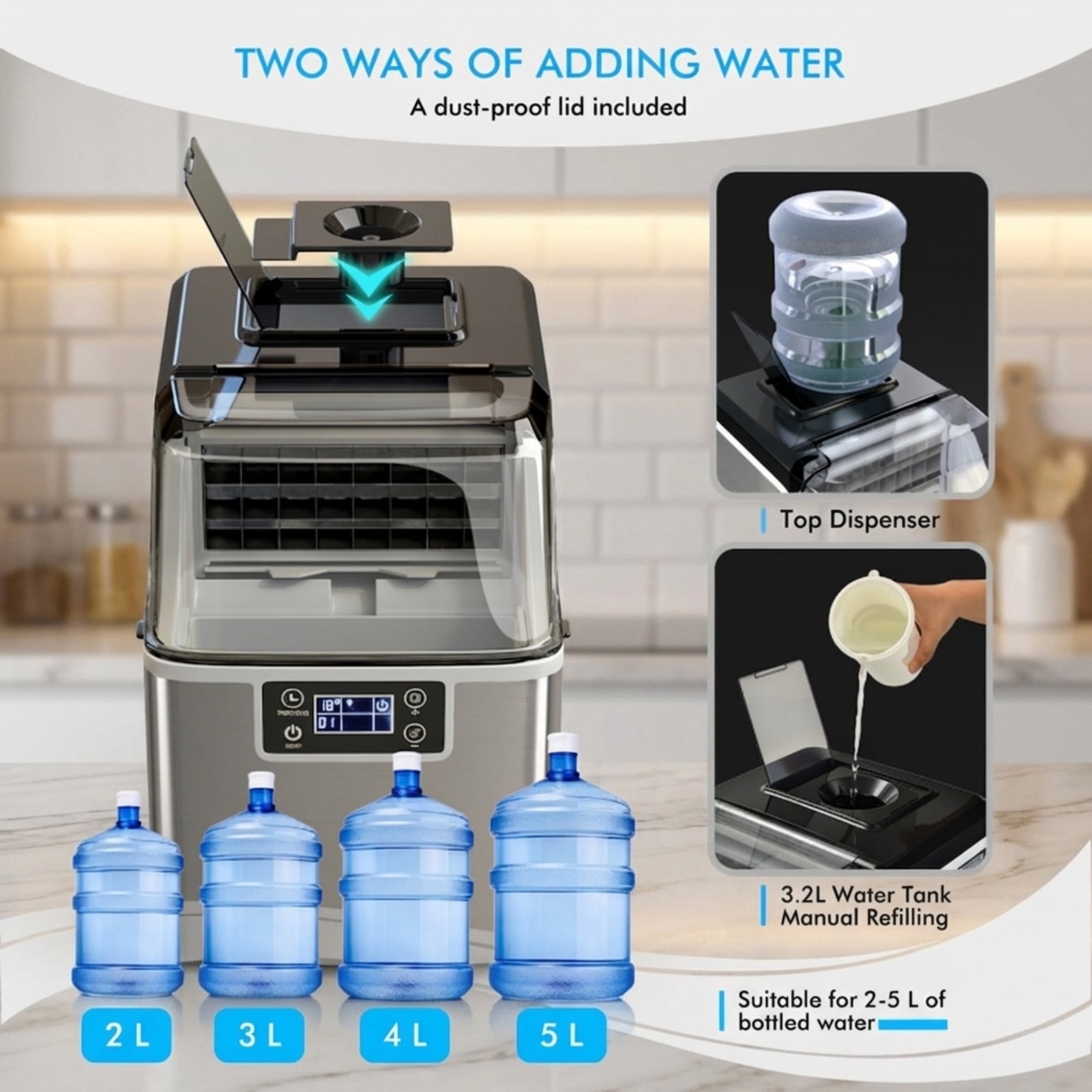 RUIE Countertop Ice Maker,Portable Ice Machine with 40 Lbs/Day Production and Self-Cleaning Function,LCD Display,24H Timer,Ice Maker Machine for Home Kitchen Office