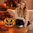 thumbnail image 5 of Vintage Halloween Pumpkin Lamp Decor, Classic Jack-o-Lantern Stained Glass Pumpkin Lamp, Soft Warm LED Ornament Light for Indoor Mantel Autumn Home Decor M C-1PC, 5 of 7