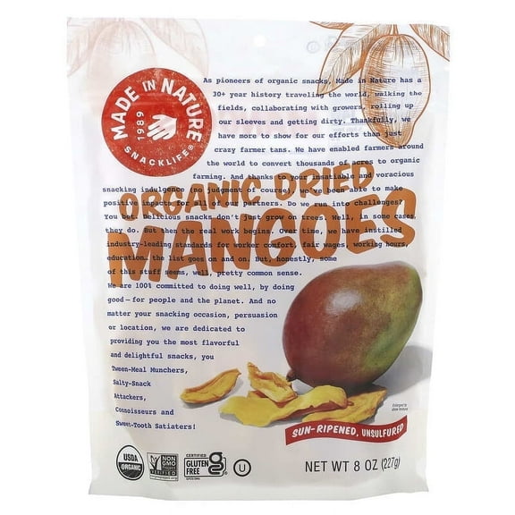 Made in Nature, Organic Dried Mangoes, Sun-Ripened, Unsulfured, 8 oz Pack of 2