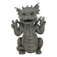 thumbnail image 3 of Ebros Whimsical Garden Dragon with Hippie Peace Sign Gesture Statue 10.5" Tall, 3 of 6