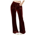 thumbnail image 2 of Feancey Velvet Flare Pants for Women Drawstring High Waisted Bootcut Pants Dressy Elegant Evening Party Pants Soft Cozy Velour Trousers Christmas Gifts Red XXL, 2 of 10