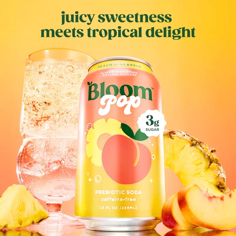 Bloom Nutrition Pop Prebiotic Soda, Peach Pineapple, 12 fl oz, Can