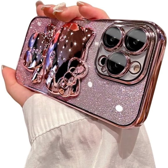 Gradient Glitter Cat Stand Phone Case, 360 Degree Rotatable Stand, Flip Open Can Be Used As Makeup Mirror for iPhone 15 14 13 12 11 Pro Max X XS XR 7 8 Phone Case (Pink,iPhone 13)