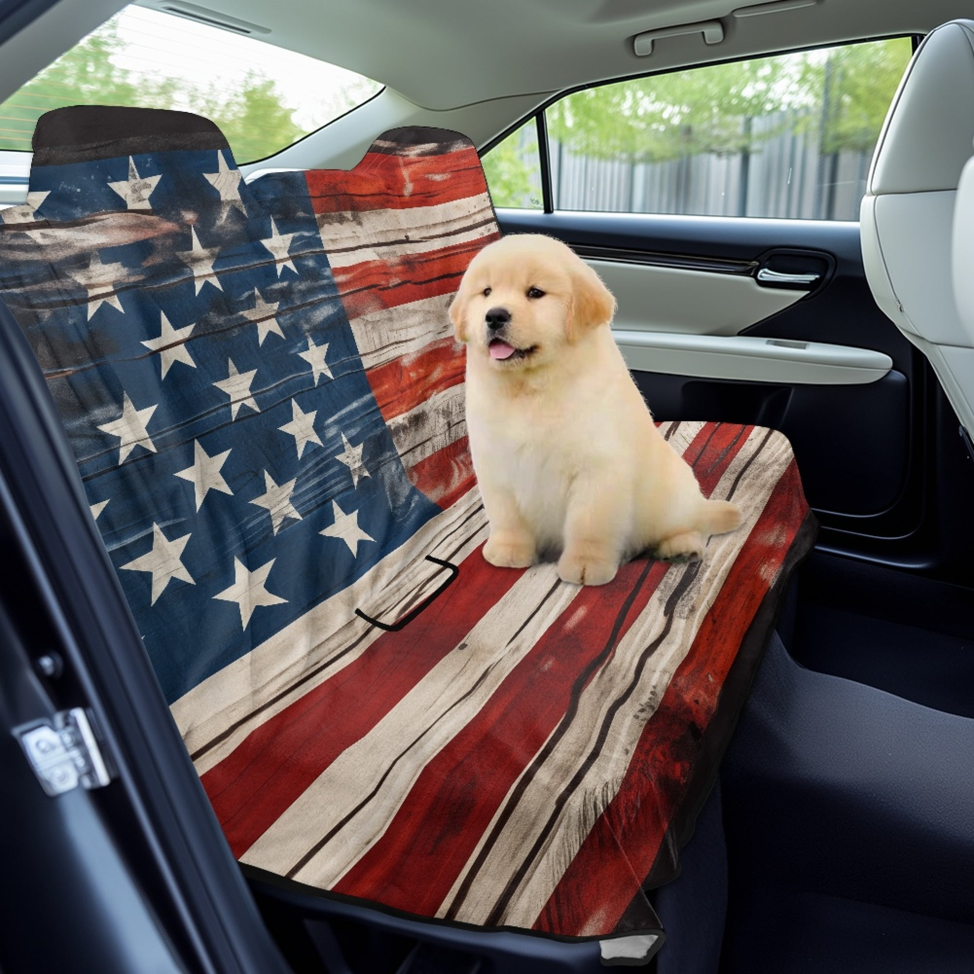 Drydeepin American Flag Car Back Seat Cover, 4th of July Patriotic Rear Bench Seat Towel Cover Breathable Non-Slip Rear Seat Cover Universal Fit for Sedans SUVs Truck Auto Interior Decor
