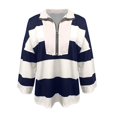 thumbnail image 5 of Womens Oversized Striped Shirt Half Zip Long Sleeve Sweatshirt V Neck Color Block Tops 2026 Spring Casual Tees Dressy Lightweight Comfy Outfits Going Out Tops Ladies Fashion Trendy, 5 of 5