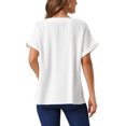thumbnail image 3 of INSPIRAR CHIC Blusas de Lino para Mujeres, Camisetas de Manga Corta, Ropa Casual Básica de Verano, Blusa Suelta de Color Sólido XL Blanca, 3 of 6