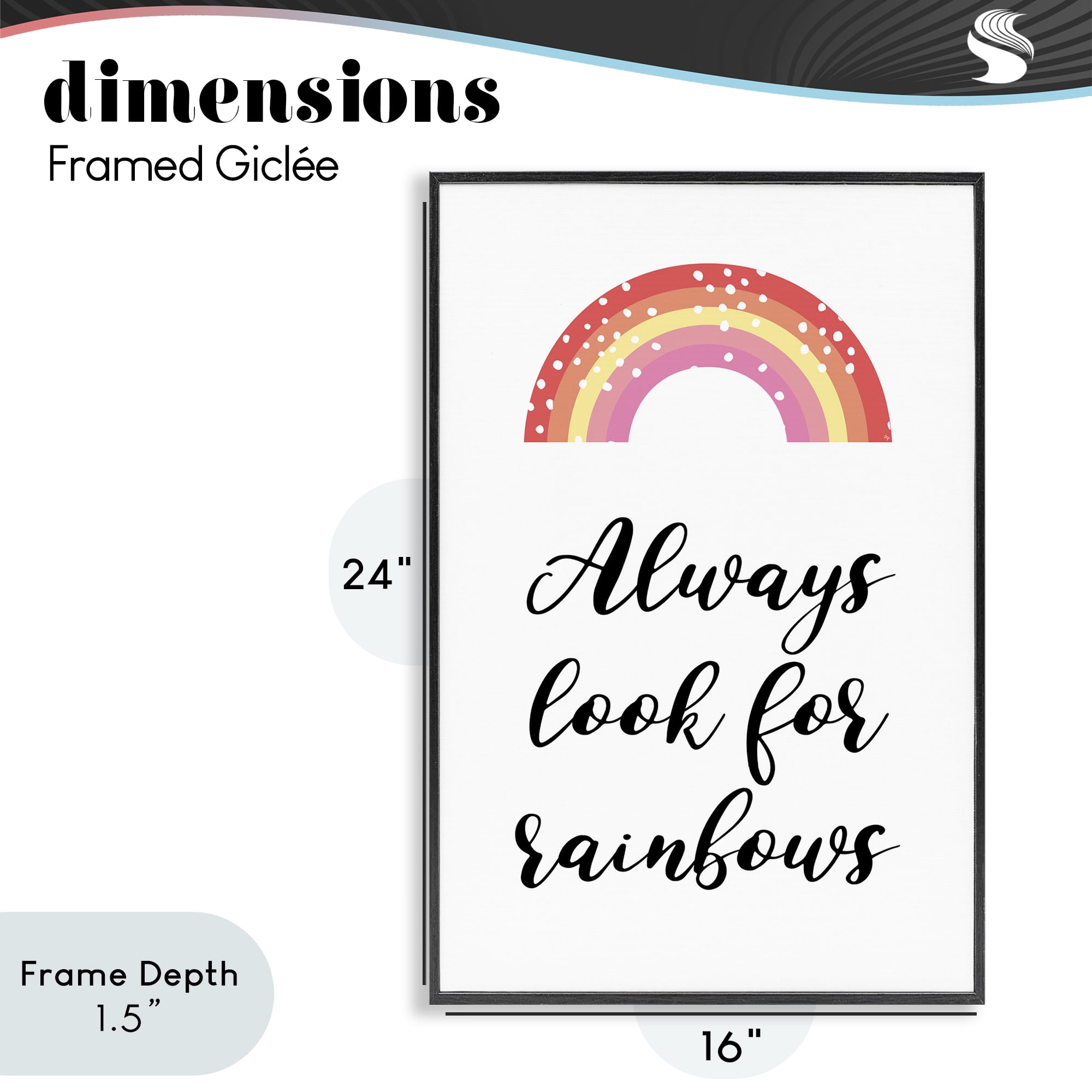 Stupell Industries Always Look For Rainbows Black Framed Giclee Art, design by Martina Pavlova