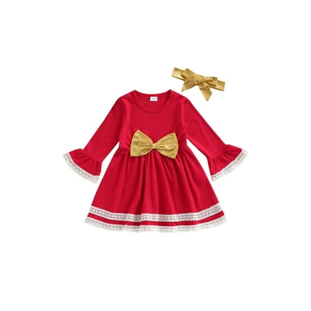 

Biekopu Todder Baby Girls Christmas Dress Red Santa Claus Casual Long Sleeve Holiday Xmas Princess Dress