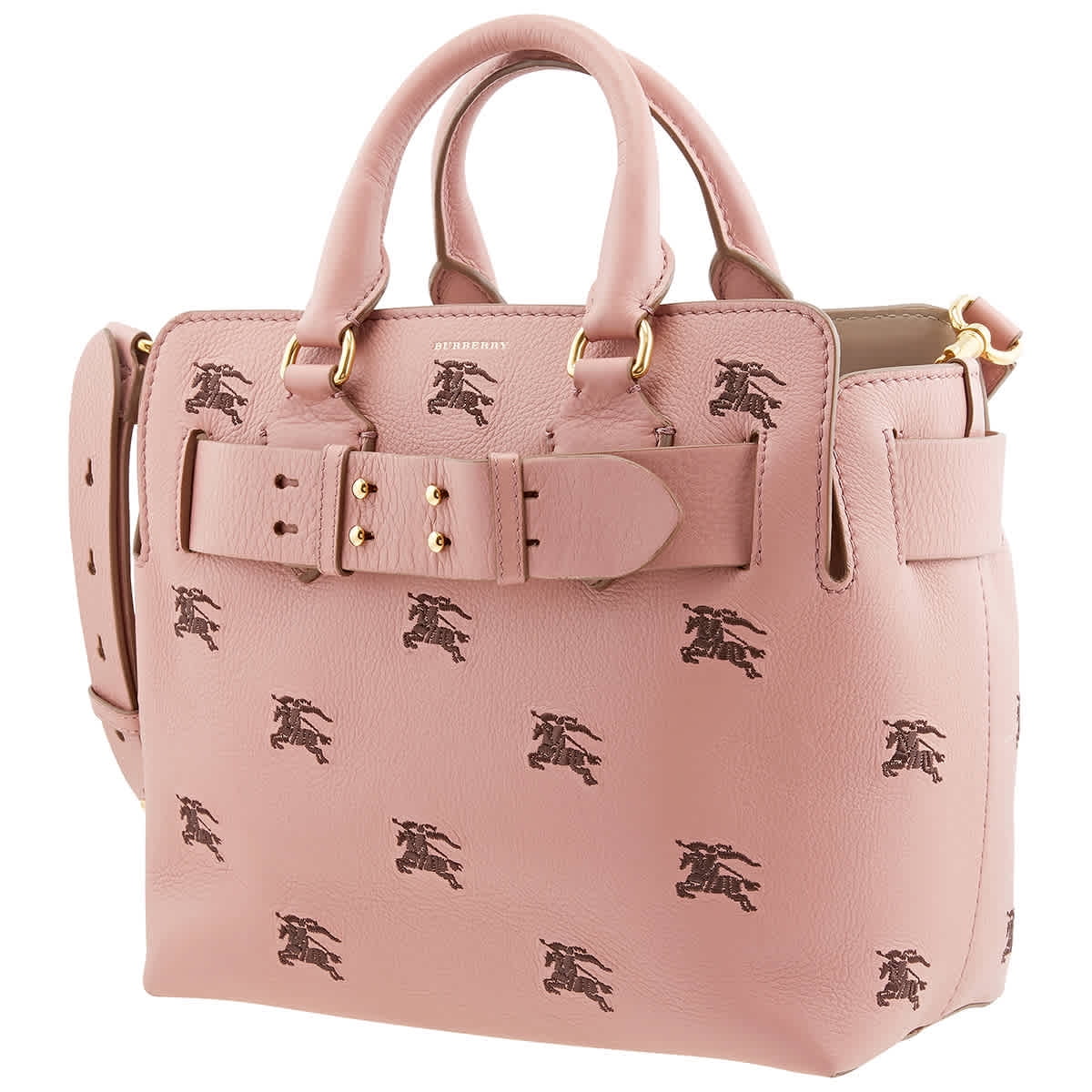 Burberry The Small Equestrian Knight Leather Top Handle Belt Bag- Dusty  Rose 