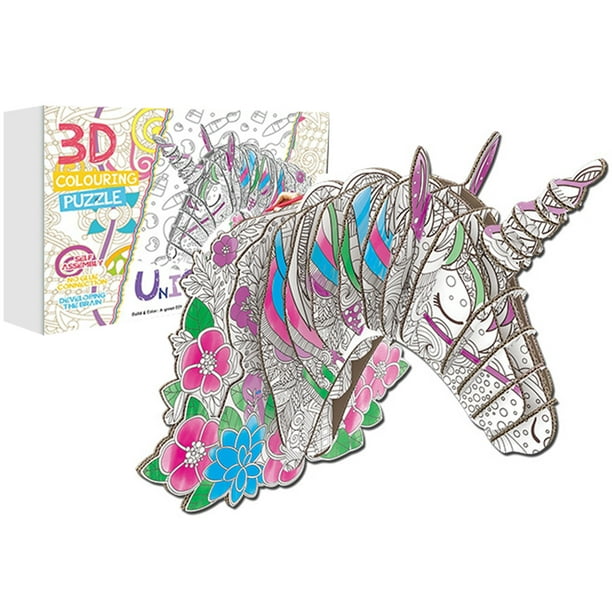 Ensemble de puzzles de licorne à colorier 3D avec 10 stylos à colorier DIY  Early Education Carton Développement de la créativité Art Peinture Puzzle  Jouet pour les enfants de 6 ans et