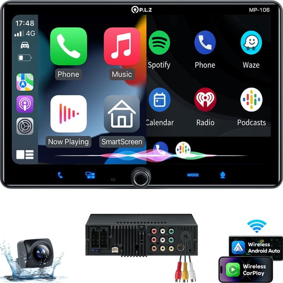 Estéreo de coche PLZ Single DIN inalámbrico Carplay Android Auto 10.1